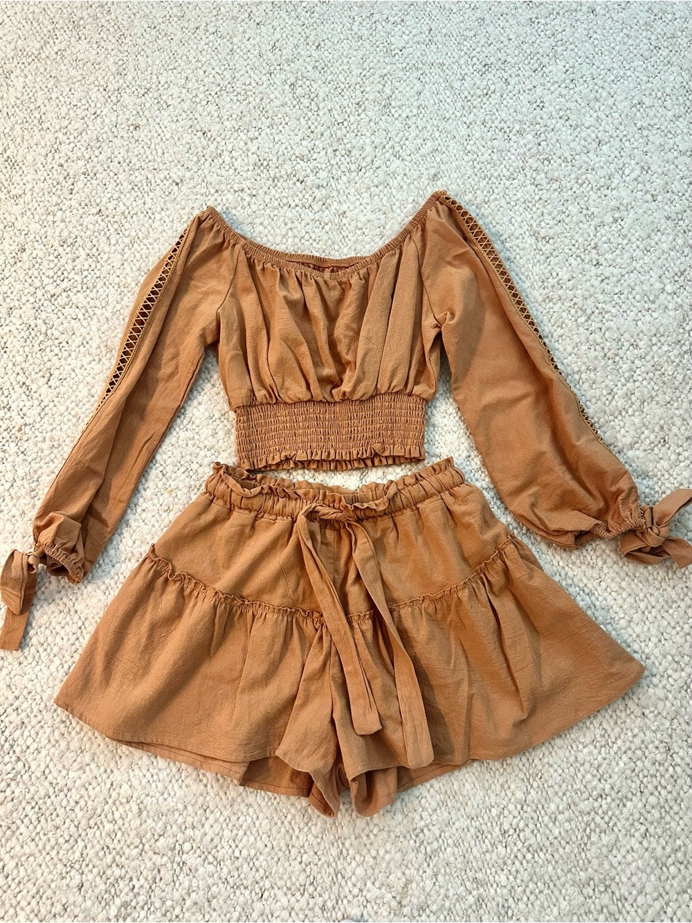 Brown Skirt & Top Set Neutral Matching Outfit Minimal Chic Summer Size S